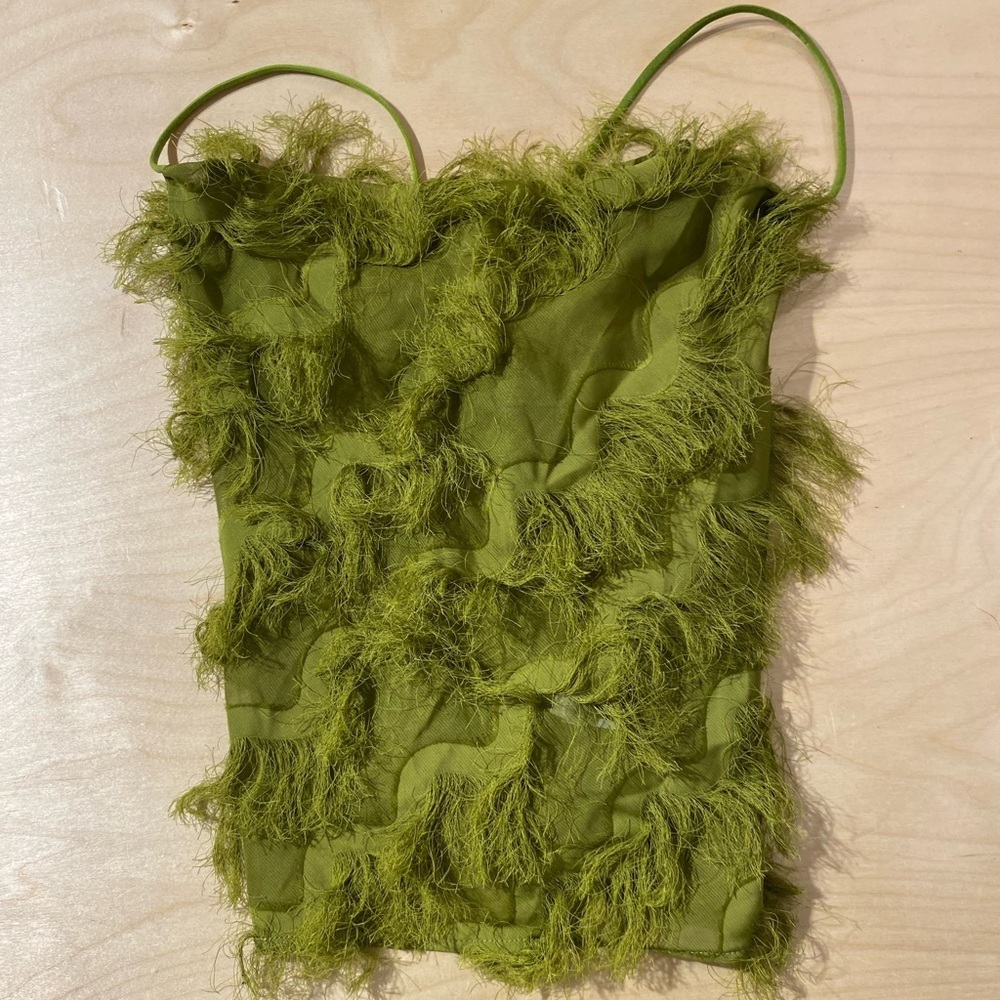 SHEIN Olive Green Fringed Crop Top Small (NN)